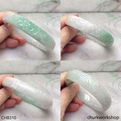 Light green jade carved dragon oval bangle