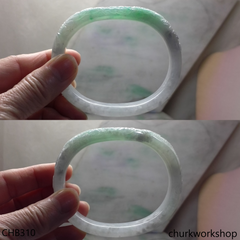 Light green jade carved dragon oval bangle