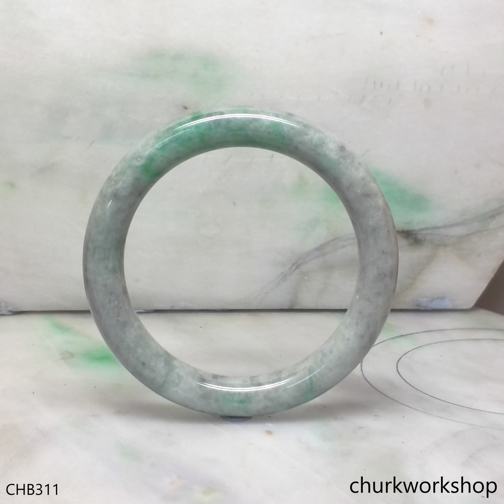 Grayish with splotches green jade bangle