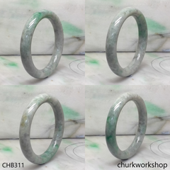Grayish with splotches green jade bangle