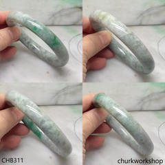 Grayish with splotches green jade bangle