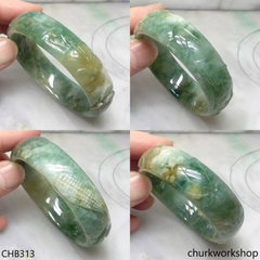 Multi-color carved oval jade bangle