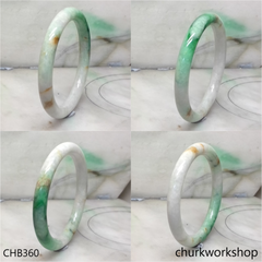 White base with splotches green & yellowish jade bangle