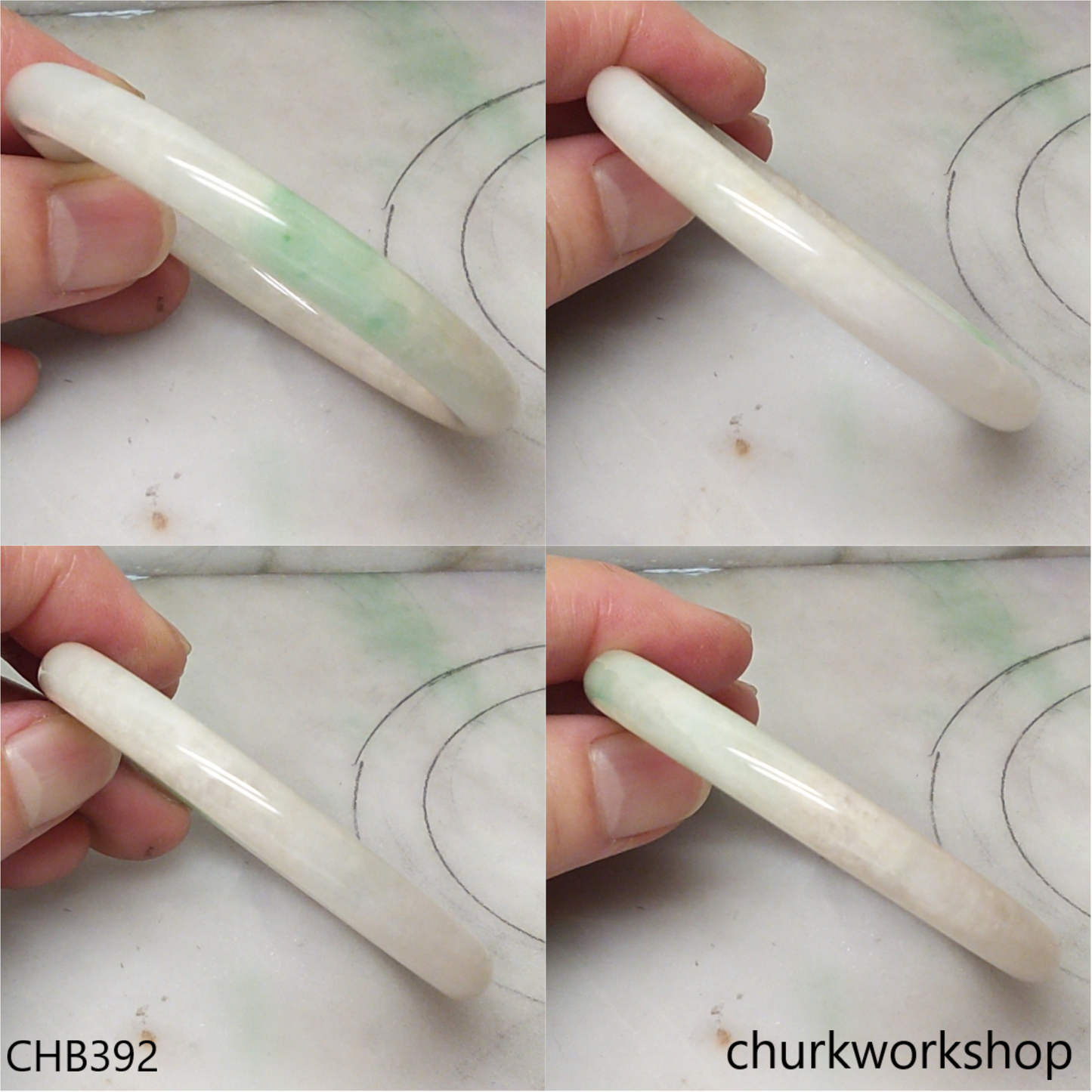 Small pale lavender base with green jade bangle