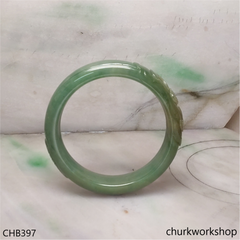 Bluish green jade carved bangle