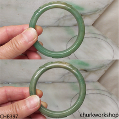 Bluish green jade carved bangle