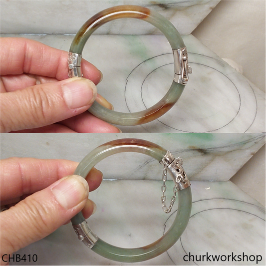 Bluish green with red splotches red hinges jade bangle