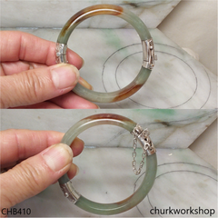 Bluish green with red splotches red hinges jade bangle
