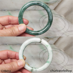 White base with bluish green splotches jade bangle