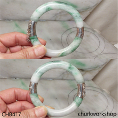 White & green hinges jade bangle