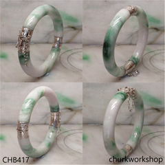 White & green hinges jade bangle