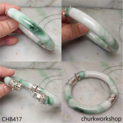 White & green hinges jade bangle