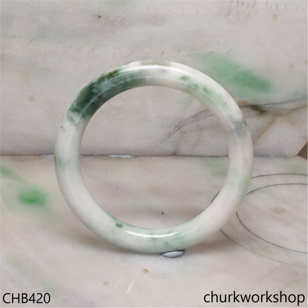 White base with splotches bluish green jade bangle