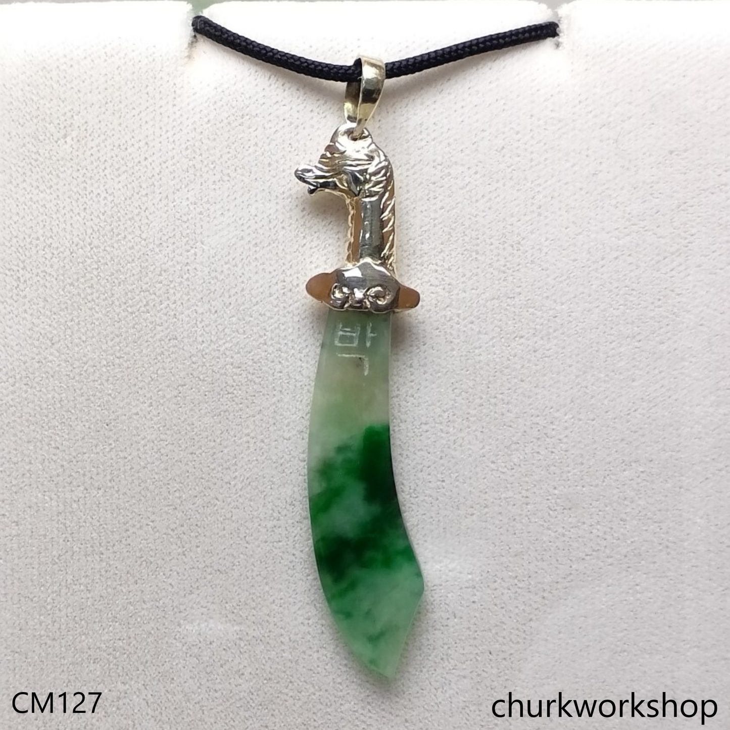 Dragon blade jade pendant