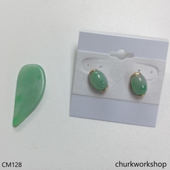 Reserved for Mckee Light green jade cabochon 14K white gold ear studs