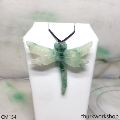 Custom cut bluish green dragonfly pendant