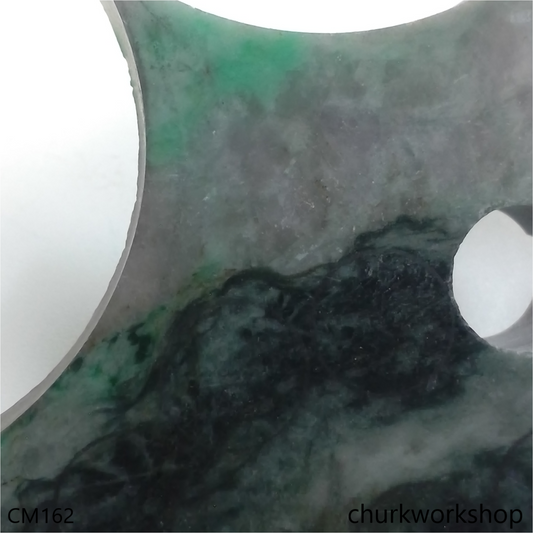 Custom cut white base with bluish green jade band