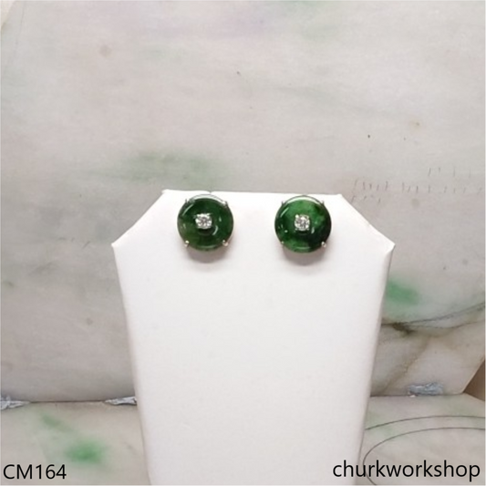 Reserved for Julie Dark green color jade ear studs