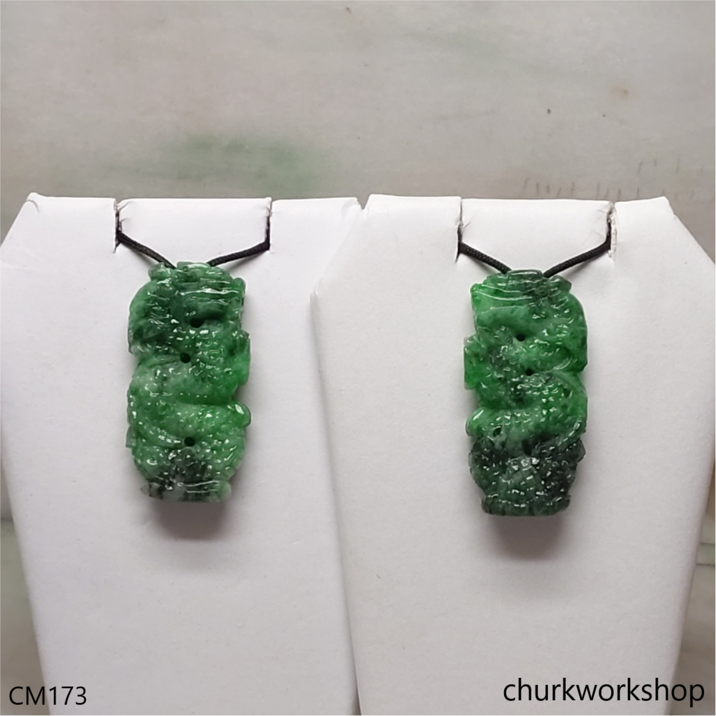 Green jade dragon pendant one pair