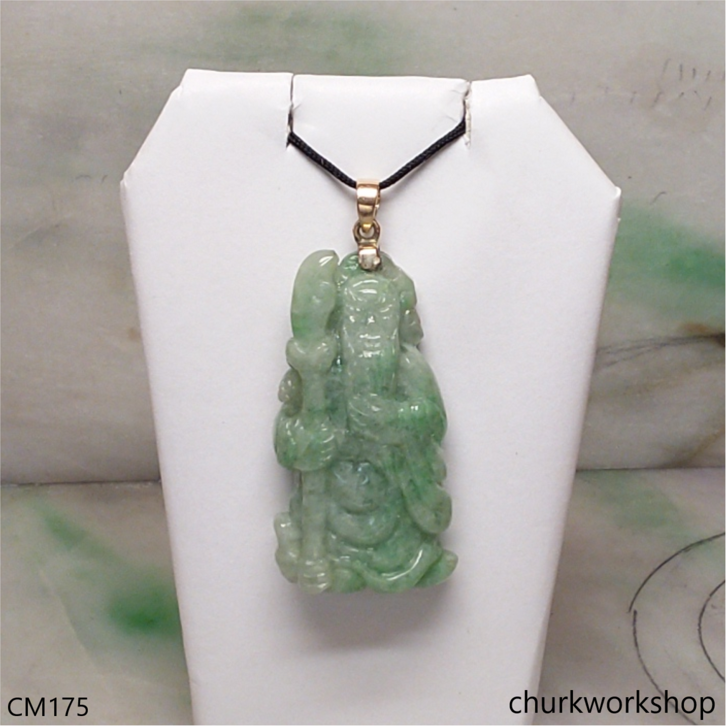 Green jade Guan Gong pendant