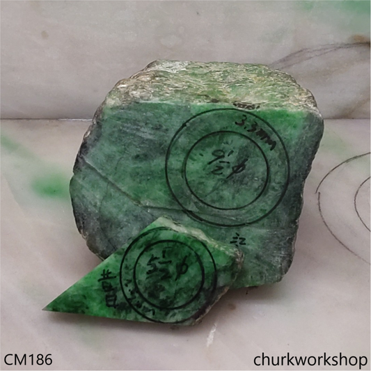 Custom cut green jade ring 2 pcs