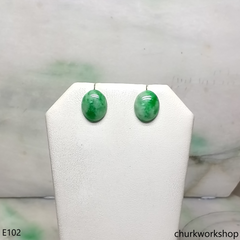 Green jade cabochon silver ear studs