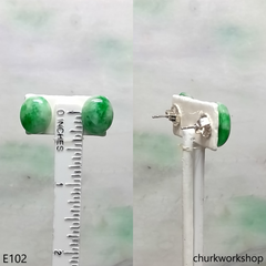 Green jade cabochon silver ear studs