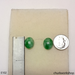 Green jade cabochon silver ear studs