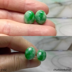 Green jade cabochon silver ear studs