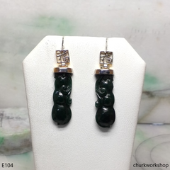 Dark green jade earring 14K gold plated