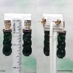 Dark green jade earring 14K gold plated