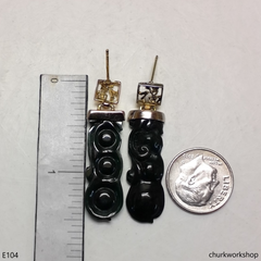 Dark green jade earring 14K gold plated