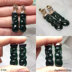 Dark green jade earring 14K gold plated