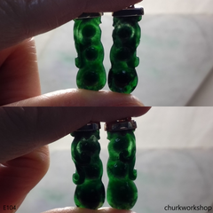 Dark green jade earring 14K gold plated