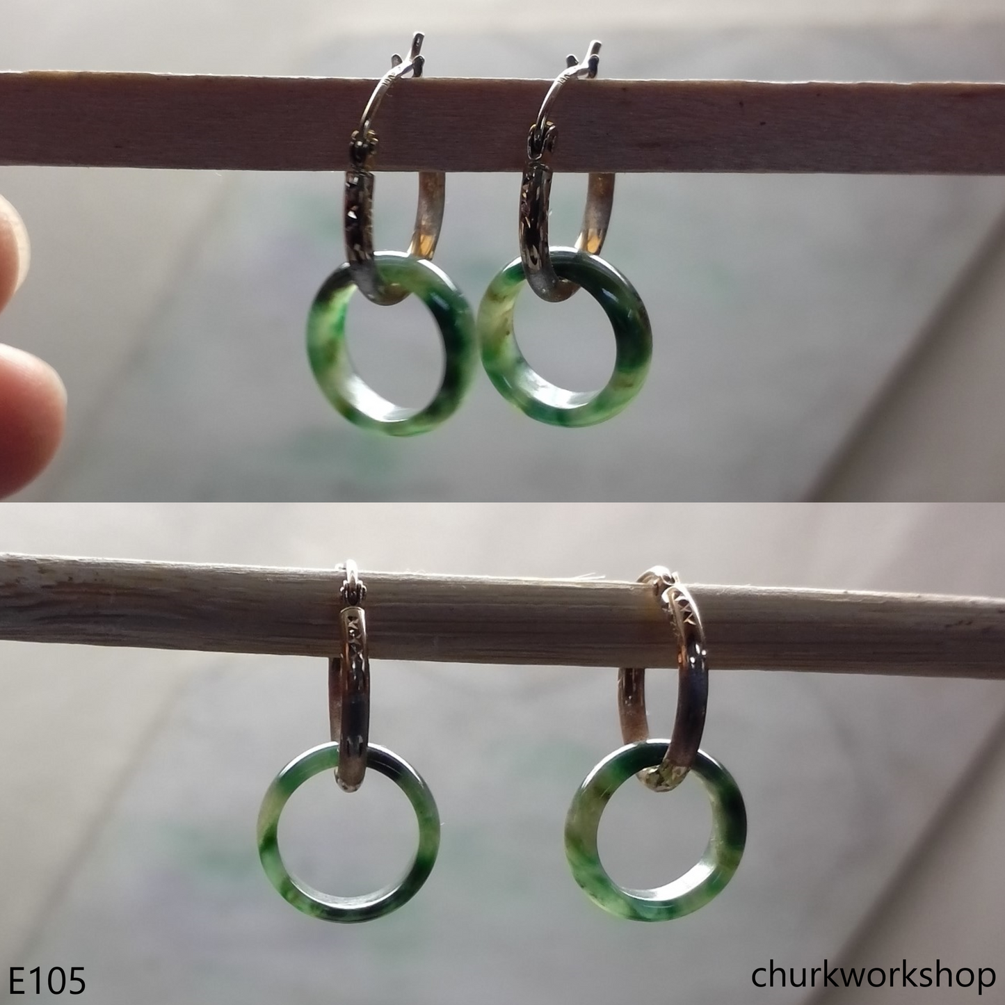 Green jade earrings, gold jade earrings