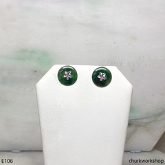 Dark green color jade ear studs