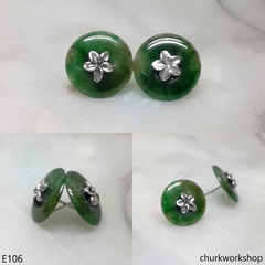 Dark green color jade ear studs