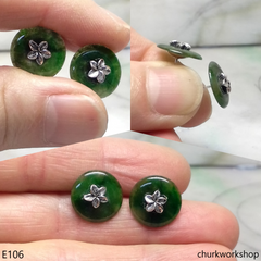 Dark green color jade ear studs