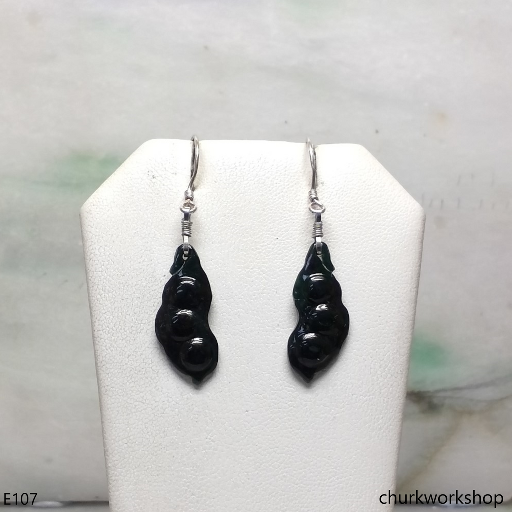 Dark green jade earring sterling silver