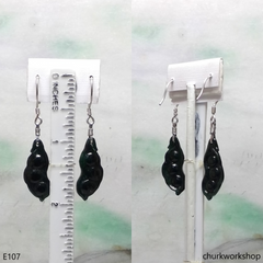 Dark green jade earring sterling silver