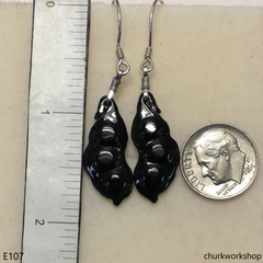 Dark green jade earring sterling silver