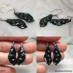 Dark green jade earring sterling silver