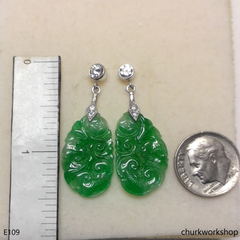 Green jade dangling earrings