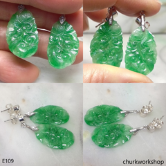 Green jade dangling earrings