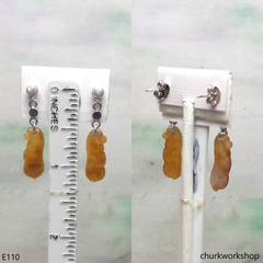 Red jade bean earrings sterling silver
