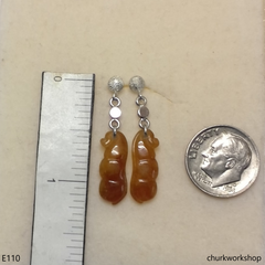 Red jade bean earrings sterling silver