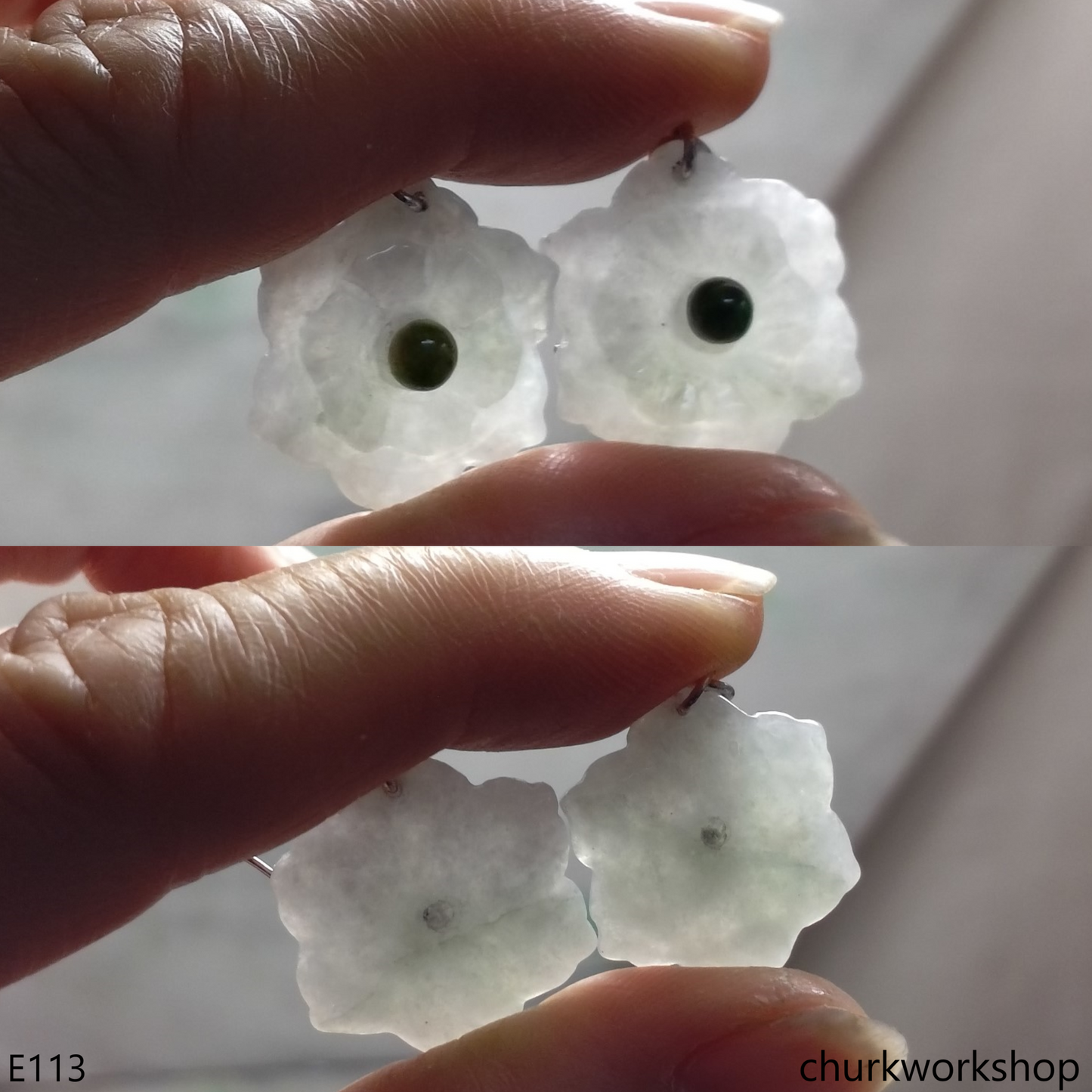 White jade flower earrings