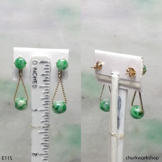 14k gold green jade earrings