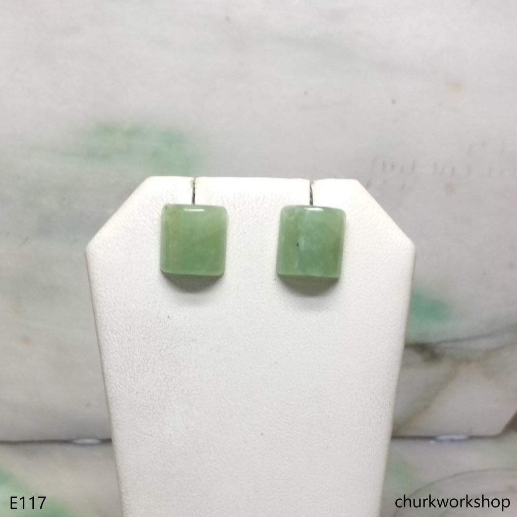 Half cylinder jade silver ear studs