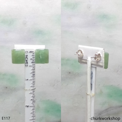 Half cylinder jade silver ear studs